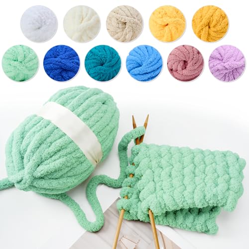 Chunky Chenille Yarn for Arm Knitting - Super Soft Jumbo Yarn Machine Washable for DIY Blankets Pillows Home Decor 200g
