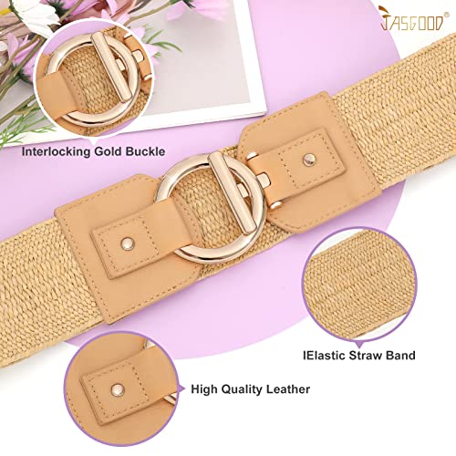 Jasgood Straw Woven Elastic Belt For Women Vintage Wide Stretch Waistband For Dress Boho Ladies Summer Dress Belt #TOP1