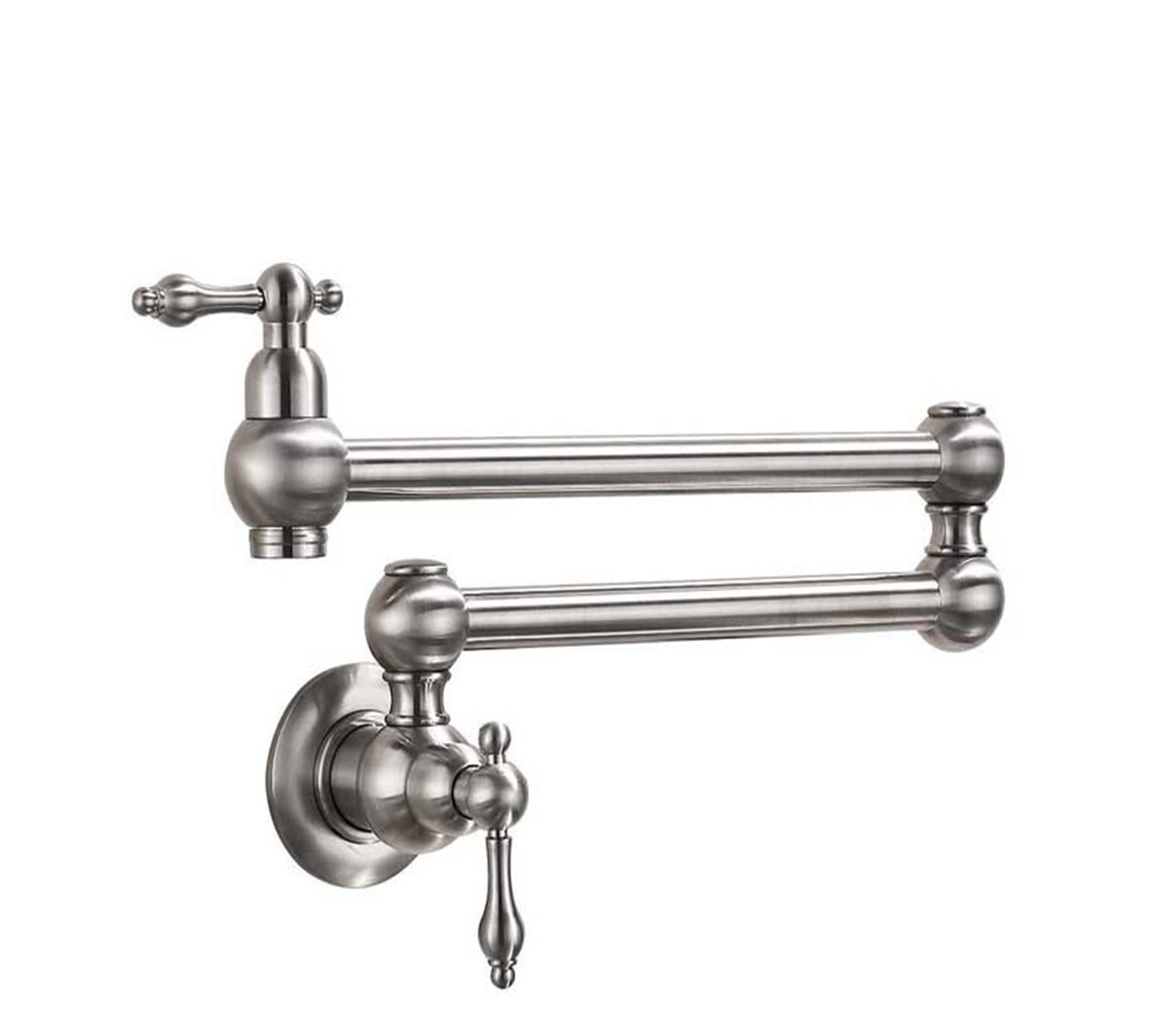 Rubinetto Fissato Al Muro, Pot Filler Doppio giunto Beccuccio Pieghevole Estensibile Braccio oscillante Parete Rubinetto da cucina in ottone Foro singolo Rubinetto for lavello da cucina a due maniglie
