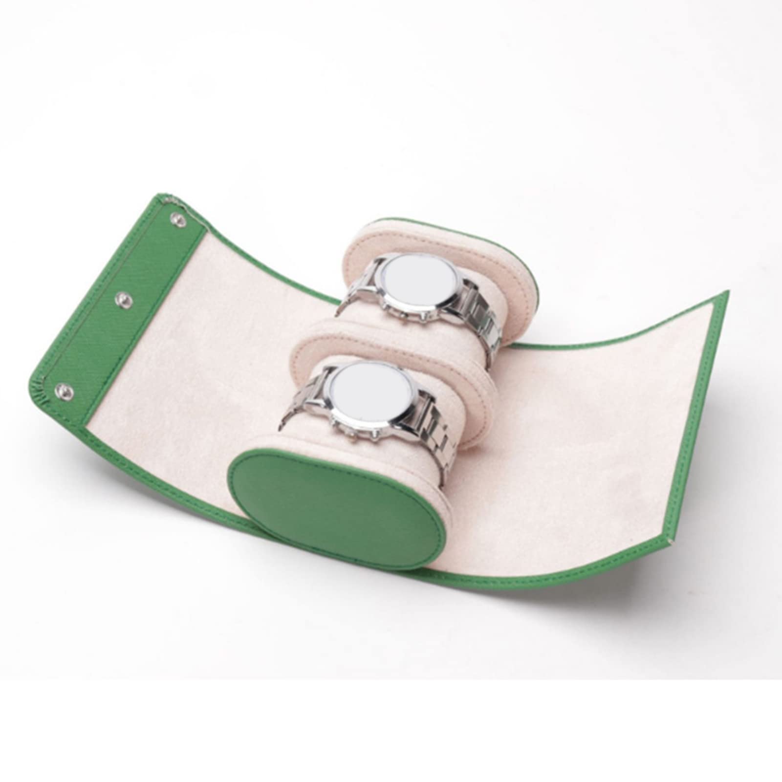 Caja de Almacenamiento portátil for Reloj con 2 Ranuras, Bolsa Enrollable for Reloj de Cuero PU, Organizador de Reloj Coleccionable, Accesorios, Regalo de cumpleaños Verde