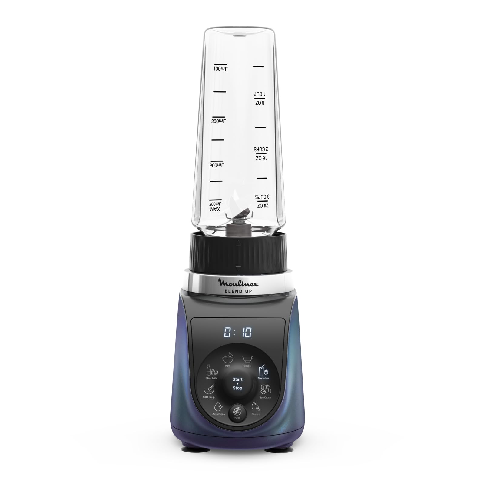 Moulinex Blend Up, Mini blender puissant, 1 000 W, 8 programmes automatiques, Glace pilée, couteau économe YY5608FG, Noir et Transparent
