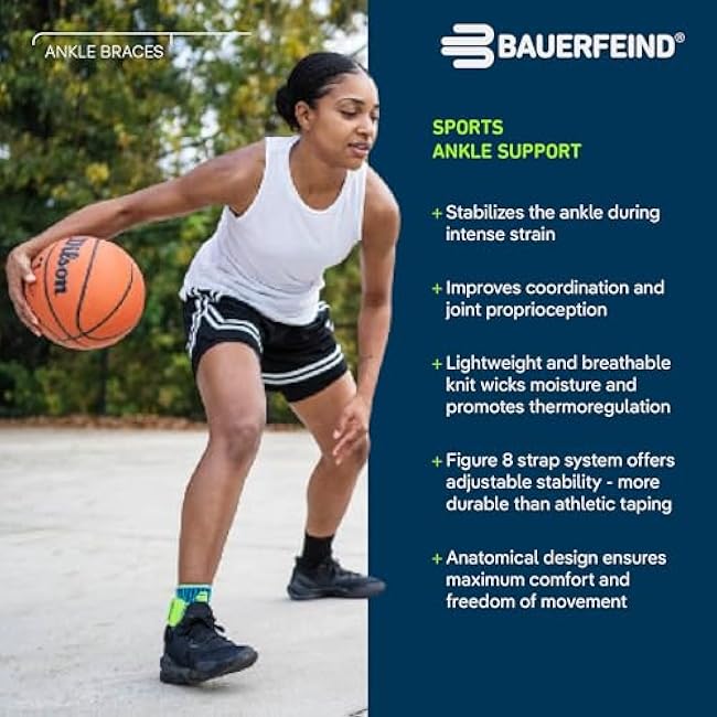 Bauerfeind Sports Ankle Support - Ankle Brace for Stabilization & Protection - Figure-8 Taping Strap - Targeted Compression - Lightweight & Durable