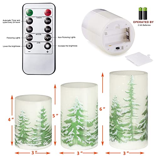 Image of MELTONE Christmas Tree Flameless Candles with Remote Real Wax Flickering Battery Operated Candles - Home Party Holiday Decorations - Set of 3