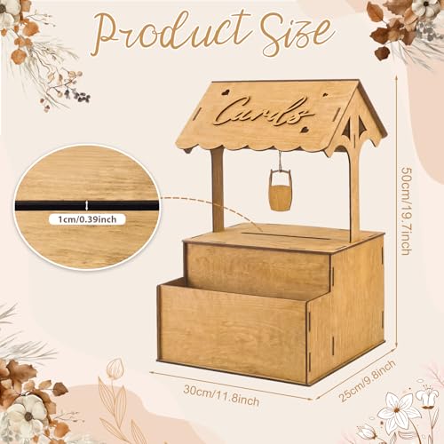 Image of OurWarm Wooden Wishing Well Wedding Card Box with Lock & Flower Trough, Brown Wedding Card Boxes for Reception, Rustic Box for Cards at a Party for Birthday Graduation Baby Shower Reception Decor