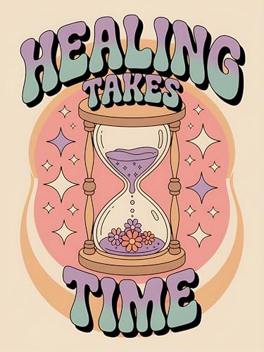 Healing Takes Time Motivational Poster, Retro Pastel Wall Art, In...