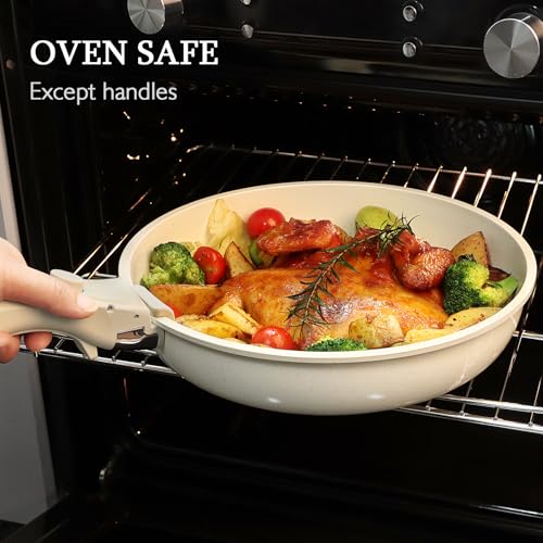 Image of GiPP Non Stick Frying Pans Set Removable Handle, Oven Safe Nonstick Fry Pan Skillets with Detachable Handle, Granite Coating Healthy Cooking Compatible with All Stovetops, PFOA Free, RV Cookware set