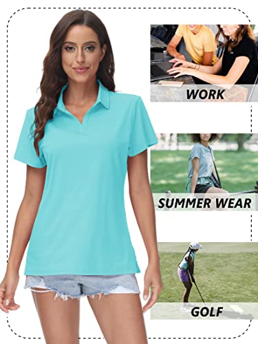 Image of TACVASEN Women's V-Neck Polo Shirts UPF 50+ Short Sleeve Sun Protection Quick Dry Golf Polos Collared Shirt