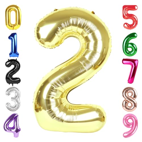 Image of 40 Inch Light Gold Number 2 Balloon, Champagne Birthday Party Decorations
