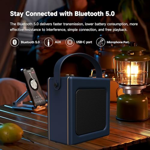 Image of LONPOO Portable Karaoke Machine for Adults and Kids | Build-in 3600mAh Rechargeable Battery,20 Watts RMS with Bluetooth,USB Playback,Aux-in, Microphone Not Included,Navy Blue