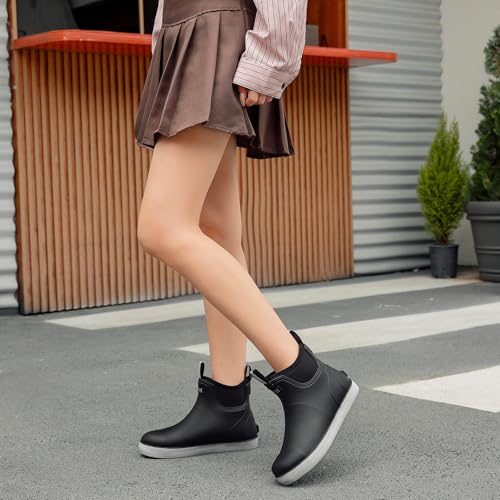 Image of Women's Deck Boots, Rubber Rain Boots Chelsea Ankle Booties with Anti-Slip Sole Waterproof Fishing Shoes for Outdoor Work Garden Camping
