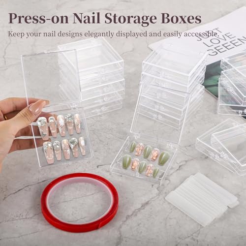 Image of 50 Pcs Press-on Nail Storage Boxes, Clear Acrylic Containers With Double Sided Tapes & Display Strips, Artificial Storage Cases, Transparent Organizers for Art Display