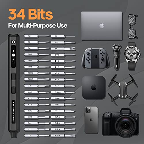 Am Arrowmax Electric Screwdriver, Precision Screwdriver W/ 34 Magnetic Bits, 4 Torque Settings, Red Dot, If Winning Design, Rechargeable Mini Cordless Screwdriver For Phone, Laptop, Camera, Black #TOP6