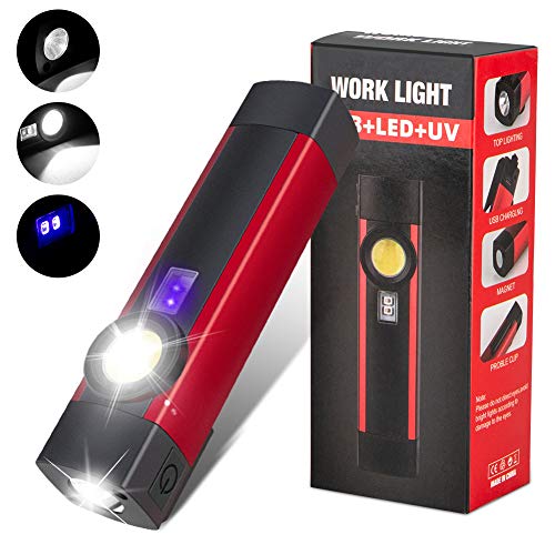 LEDワークライト Sanyi 作業灯 USB充電式 LED/COB/UVライト 3イン1 小型軽量 マグネット ledハンディライト