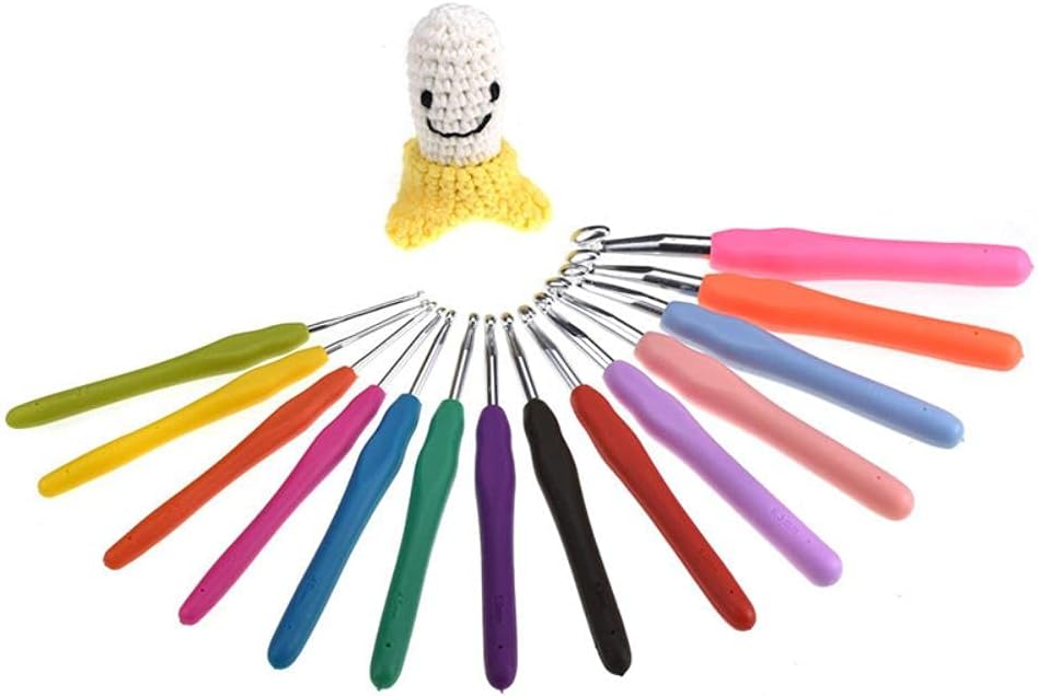 Lotus Yarns 14 Sizes Crochet Hooks Set, 2mm(B)-10mm(N) Ergonomic Soft Grip Handles Crochet Kit Tools with Case for Arthritic Hands, Extra Long Knit Needles, Best Gift for Women