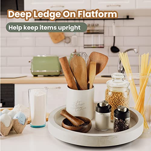 Rabaha 13" Acacia Lazy Susan Turntable For Table Farmhouse Decor - Rustic Lazy Susan Organizer For Cabinet - Wood Kitchen Turntable Storage Food Bins Container For Spices, Fridge, Countertop (White) #TOP5