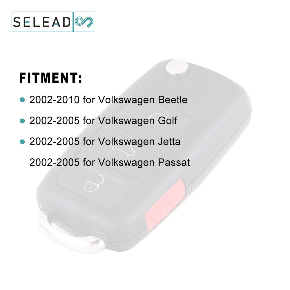 SELEAD Flip Key Fob 4 Buttons Keyless Entry Remote SHELL CASE fit for 2002-2010 for Volkswagen for Golf for Jetta for Passat Antitheft Keyless Entry Systems HLO1J0959753AM 4pcs