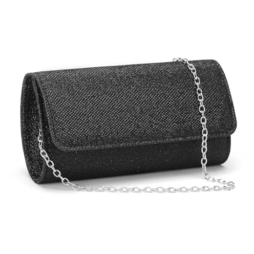 RNIEGA Bolsas clutch para mulheres, bolsa de noite com corrente destacável feminina brilhante bolsa de mão de festa de casamento, Preto
