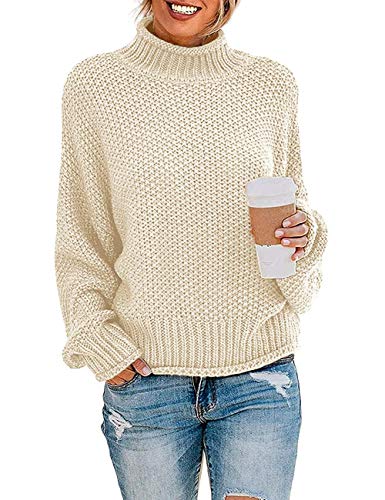 Image of ZESICA Women's Turtleneck Batwing Sleeve Loose Oversized Chunky Knitted Pullover Sweater Jumper Tops