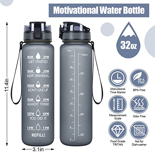 Upirt 32 Oz Water Bottles, Motivational Water Bottle With Time Marker, Leak Proof Tritan Sport Bottle With Fruit Strainer, Water Jug With Carrying Strap For Fitness Gym And Outdoors (Gray) #TOP7