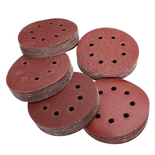 100PCS 5 Inch 8 Hole Sanding Disc - 60/80/120/180/240 Grit Assorted, Hook and Loop Sandpaper, Random Orbital Sander Pads