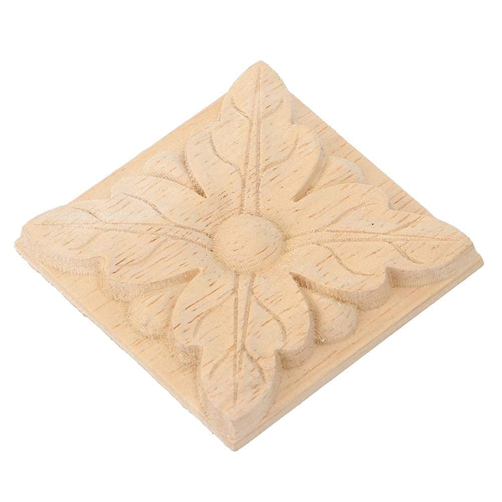 Rubber Wood 4 Pcs Unpainted Wood Carved Corner Decal Applique Frame Onlay Checkered Decal for Home Chests Cabinet Door Furniture Decoration (6 * 6cm / 2.4 * 2.4in)