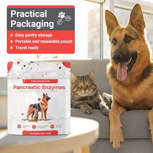 Image of Pancreatic Enzymes for Dogs & Cats - High-Strength, Low-Odor (Acetone-Free), Porcine-Derived Powder Digestive Supplement for Dogs & Cats - Made in the USA (5.9oz, 168g)