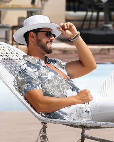 BOJIN Men's Hawaiian Tropical Floral Wrinkle Free Aloha Summer Beach Vacation Short Sleeve Button Down Casual Shirt4