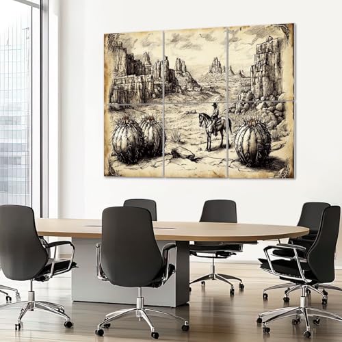 Paneles acústicos artísticos 6 pack para absorción de sonido, diseño de cactus, vaqueros y formaciones rocosas, autoadhesivos para estudios y oficinas 72"x48" miniatura 7
