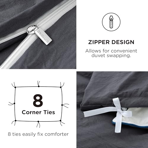 Image of Bedsure Duvet Cover King Size with Fitted Sheet - 4 Pieces Prewashed Cotton-Like Extra Soft Bedding Set, Includes 1 Duvet Cover 104x90 Inches, 2 Pillow Shams, 1 Fitted Sheet, Dark Grey