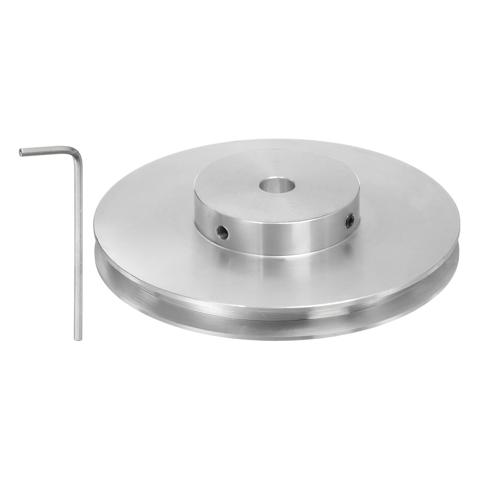 uxcell Puleggia a scanalatura singola 8 mm foro fisso 100 mm diametro esterno in lega di alluminio con chiave esagonale per trapano 6 mm PU cinghia rotonda