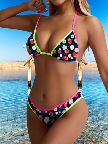 Image of TASHEHE Women's Colorful String Bikini Set Sexy Triangle Two Piece Swimsuit Halter Bathing Suit