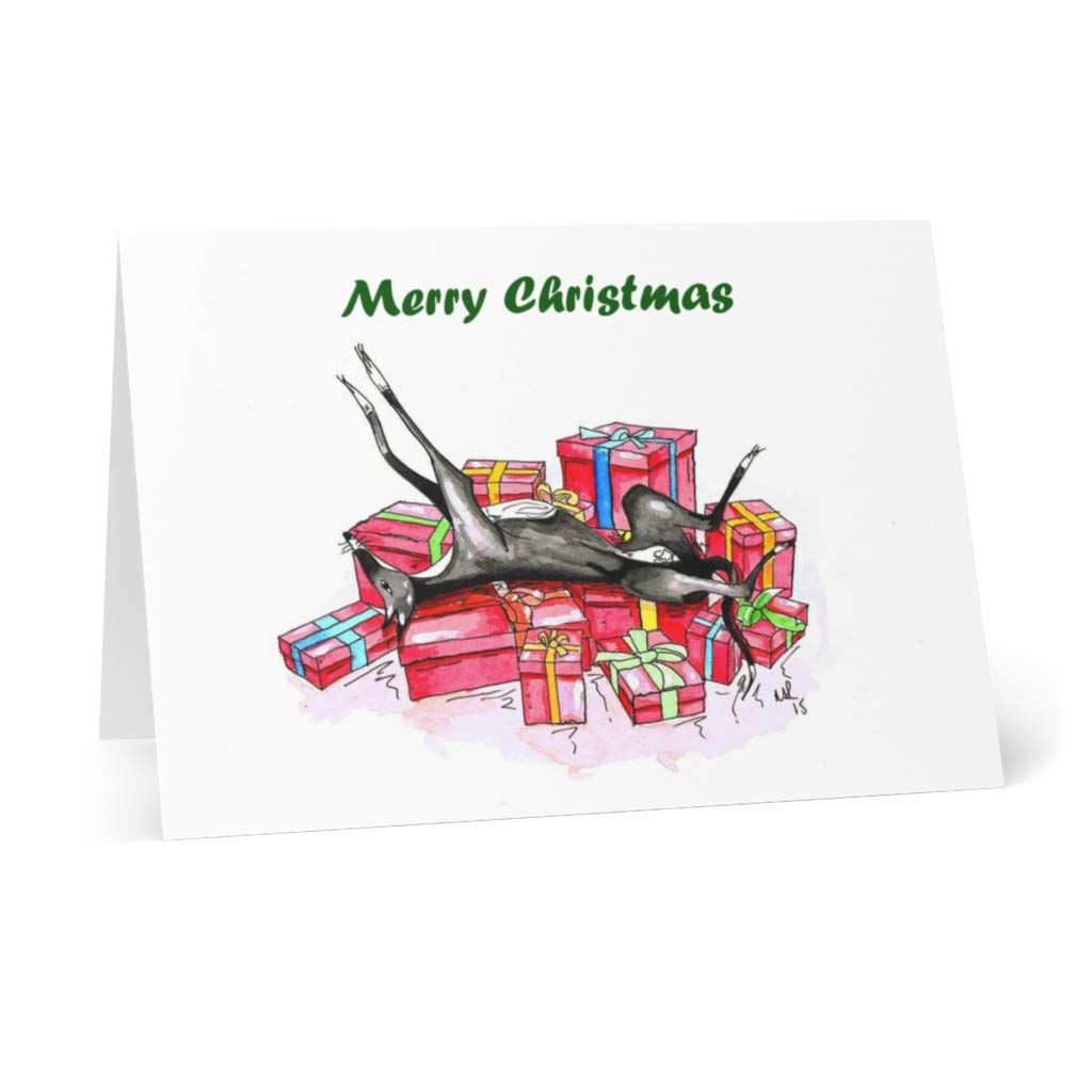Christmas (Xmas) Card Roaching Greyhound Whippet Lurcher Italian Dog - Gift
