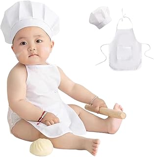 KLEYAO Newborn Photography Props Outfits, Baby Girl Boy Photoshoot, Chef styling photography costume (White-boy, 0-6Month)