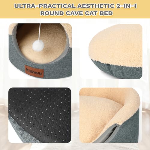 Cat Cave Bed for Indoor Cats, 2-in-1 Convertible Cat House & Lounge with Reversible Plush Cushion – Calming Anti-Anxiety Anti-Slip Pet Bed for Small Dogs & Kittens, Cozy Hideaway Tent, 19.7 inches by KISIMUY - Used condition - Image 5