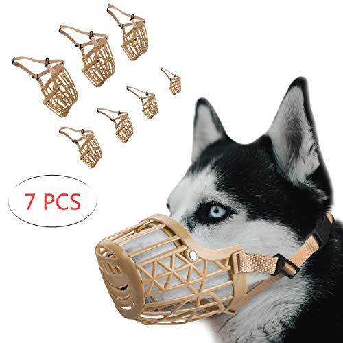 ILEPARK Bozal para Perros Baskerville, 1 Set de 7 Bozales de plástico Basket Ajustables Perro Pequeños Medianos y Grandes, para Evitar Morder masticación Barking