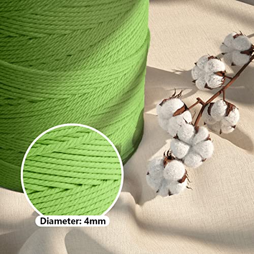 Image of ZUEXT Macrame Cord, Apple Green, 4mm x 547yds Cotton String Macrame Yarn | Natural Handmade, 4 Strands Twisted Cotton Rope, for Craft Wall Hanging Weaving Tapestry Dream Catchers Hanger DIY Gift, 500m