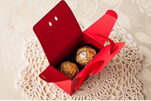 Saitecpack Of 50Ps Double Happiness Design Chinese Red Candy Box, Classical Wedding Candy Boxes, Wedding Favor Gift Box Favor Boxes With Ribbon, #TOP6