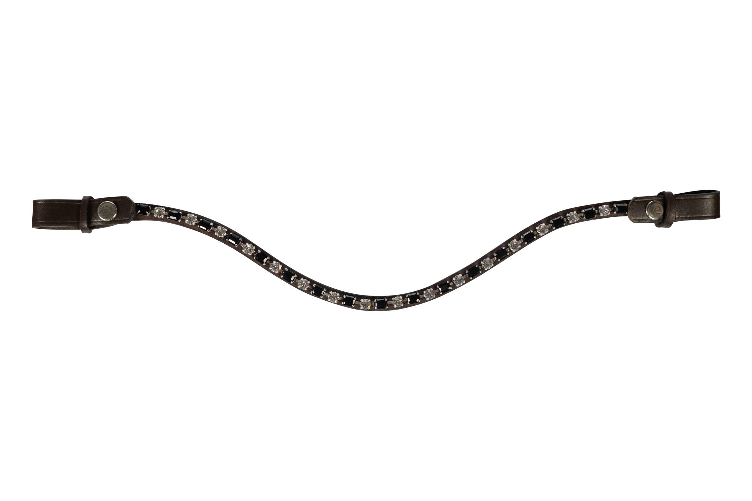 Interchangeable Crystal Browband for Horse Bridle, Havana Leather, Full Size, Black Crystals
