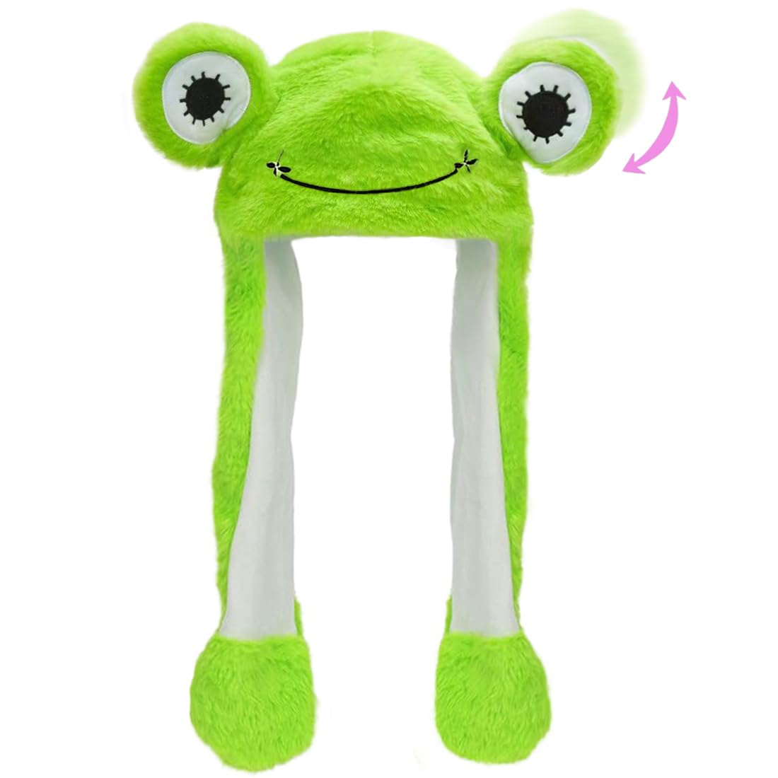 Naichuo Plush Animal Hat with Moving Jumping Ears Pop Up Beating Hat Movable Dancing Cap for Kids Adult(Frog)