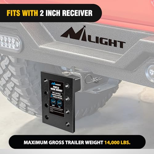 Image of Nilight 3-Position Pintle Hook Mount for 2 inch Hitch Receiver Solid Steel MGTW 14,000 lbs 9-Inch Length Black Pintle Hook Hitch Mounting Plate