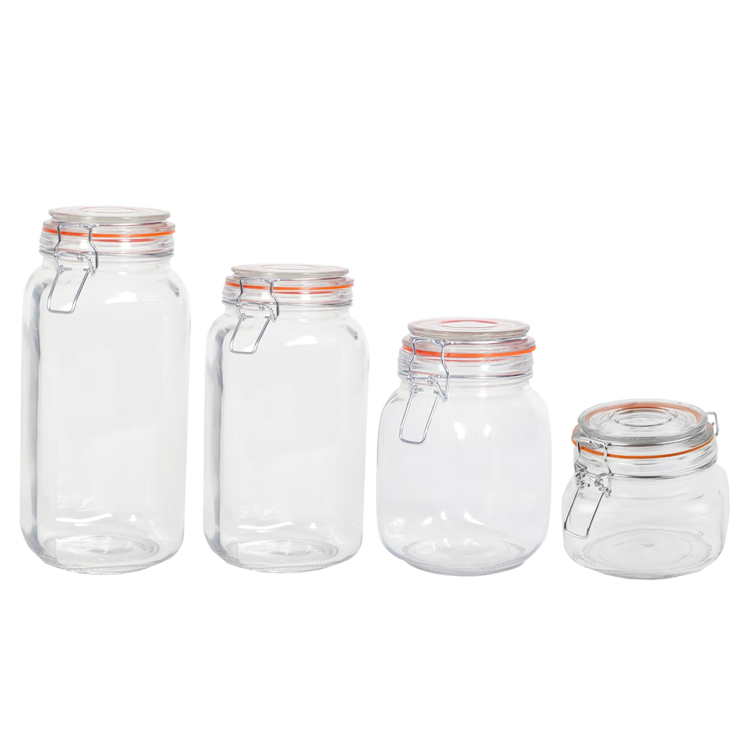 Home BasicsCanister Sets For The Kitchen, (4 Piece Set) Clear Glass Decorative Countertop Set | With Metal Latches and Silicone Seals | For Flour, Sugar, Coffee, and Snacks