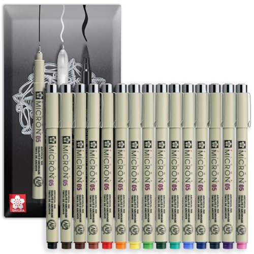 SAKURA Pigma Micron Fineliner - Rotulador de punta de 0,45 mm, tinta impermeable, resistente a la decoloración y permanente, embalaje de regalo de sobre, juego de 15 colores