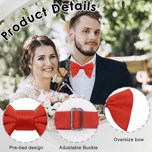 Image of Luckyvestir Oversized Bow Ties for Men, Black /Red Big Bow Tie, Solid Color Pretie Bowtie Men for Tuxedo Wedding