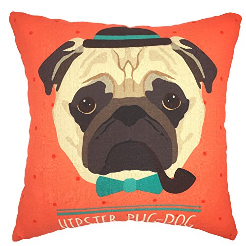 YOUR SMILE Pug Dog Cotton Linen Square Decorative Throw Pillow Case Cushion Cover 18x18 Inch(44CM*44CM), Orange