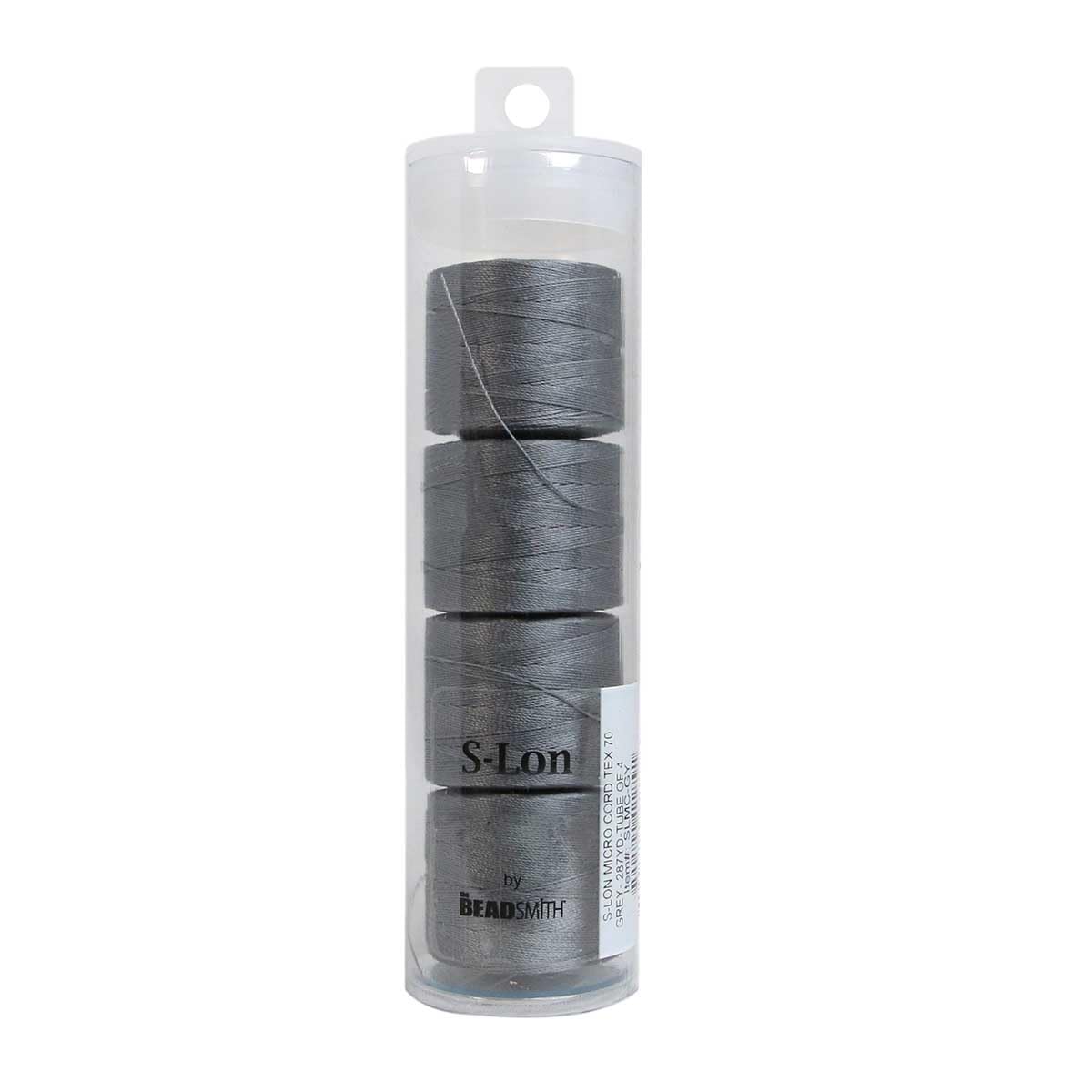 The Beadsmith S-Lon - Micro cavo in nylon – Colore grigio – TEX70, diametro 12 mm, confezione da 4, bobine da 262 m – per infilare perline all'uncinetto, gioielli micro-macramè e progetti kumihimo