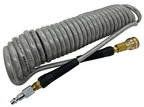 20' Polyurethane Braided 250 PSI Working Pressure Coil Hose with 300 PSI Quick Connect for Air Tools