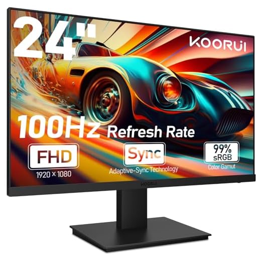 KOORUI 24 Inch Computer Gaming Monitor FHD 1920 x 1080p 100Hz, Built-in Speakers, Ultra-Slim Bezels, 75 x 75 mm VESA Mountable, Adjustable Tilt, HDMI, VGA, 3 Year Warranty, Black
