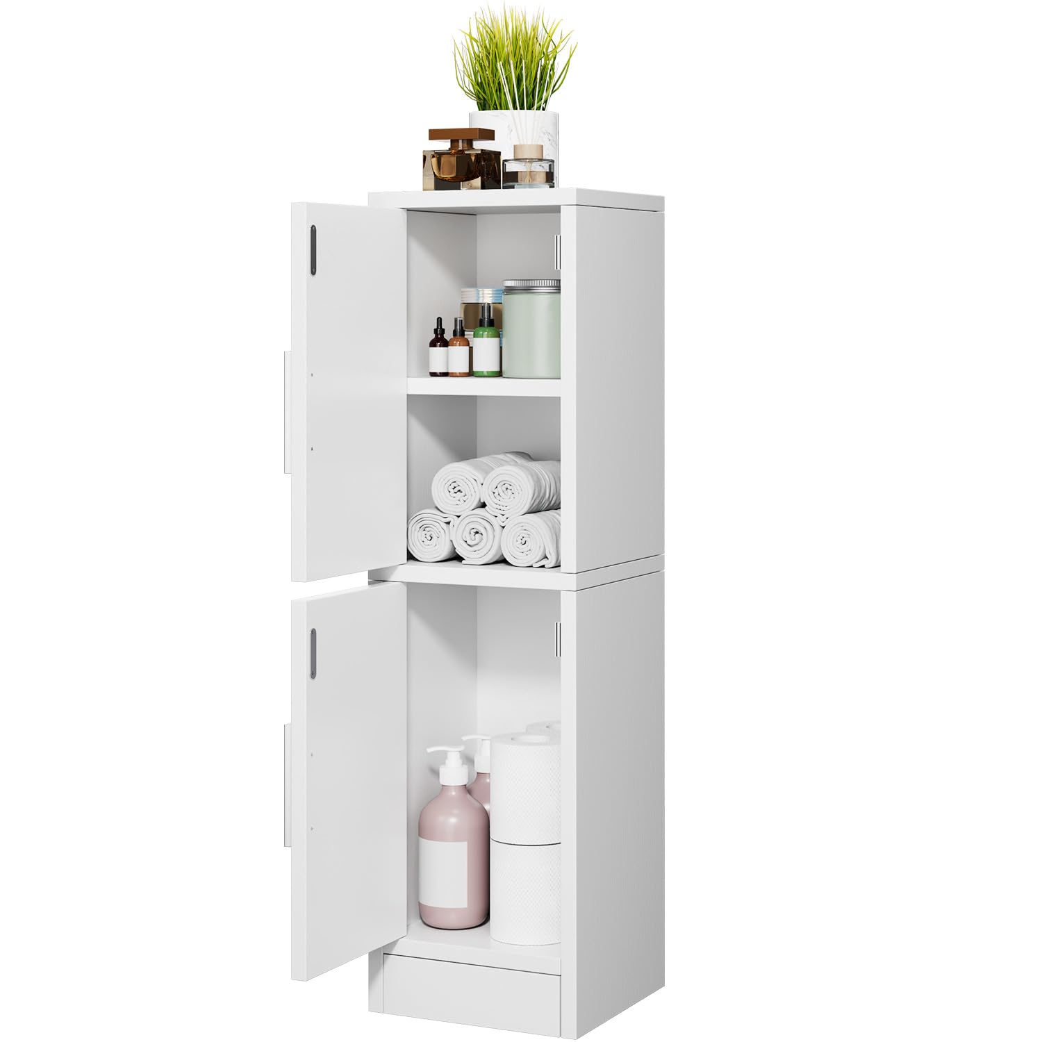 IBUYKE Armario de Almacenamiento para baño pequeño, Modelo WBS002W | Armario estrecho para guardar papel higiénico, con 2 puertas y estante ajustable, organizador de baño para espacios reducidos