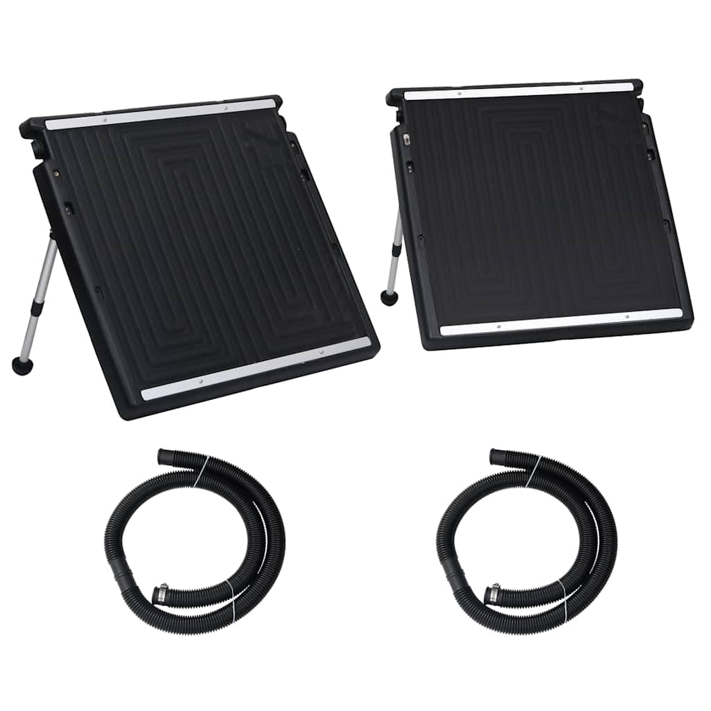 Lot de 2 panneaux solaires de piscine - 150 x 75 cm - Noir - En aluminium PE - Avec pieds de support réglables de 40 à 60 °C - Puissance de chauffage pour eau chaude