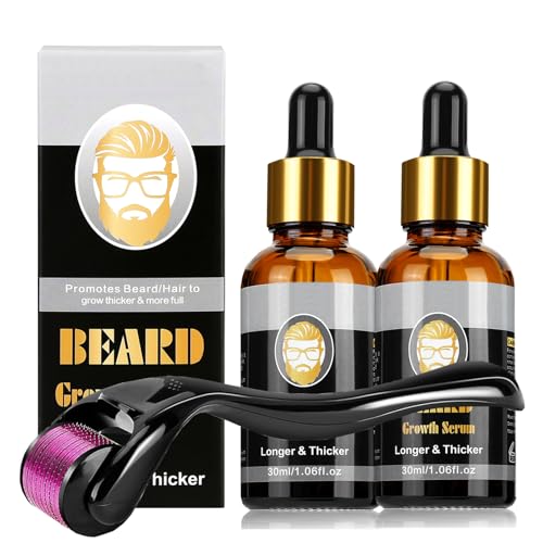 Endim Bartwachstum Bartpflege kit, mit Bartroller 0.5mm/2 Pack Bartwuchs Bartöl,Bartwuchs Derma Roller,Beard Microneedle, Bartpflege-Set Geschenk für Männer/Vater